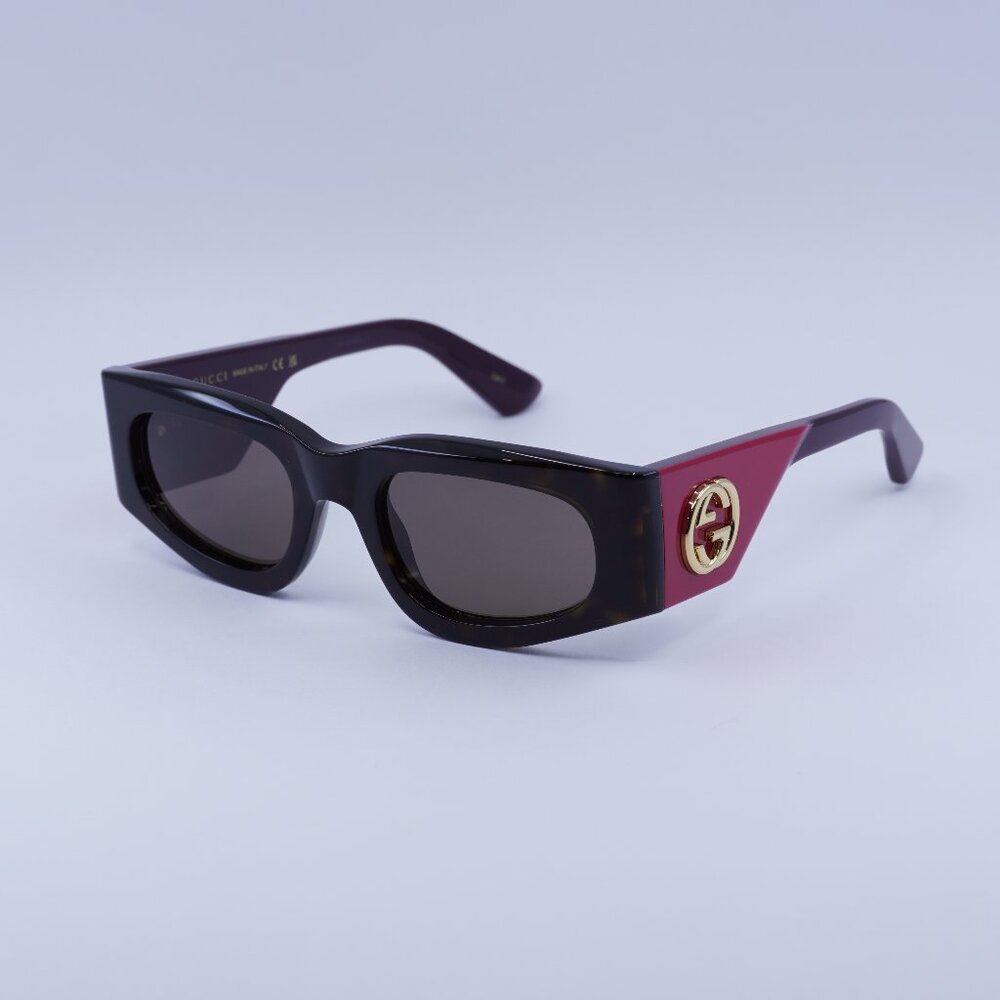 🕶️ New Gucci GG1664S 004 Sunglasses - Havana/Red Frame, Brown Lenses
